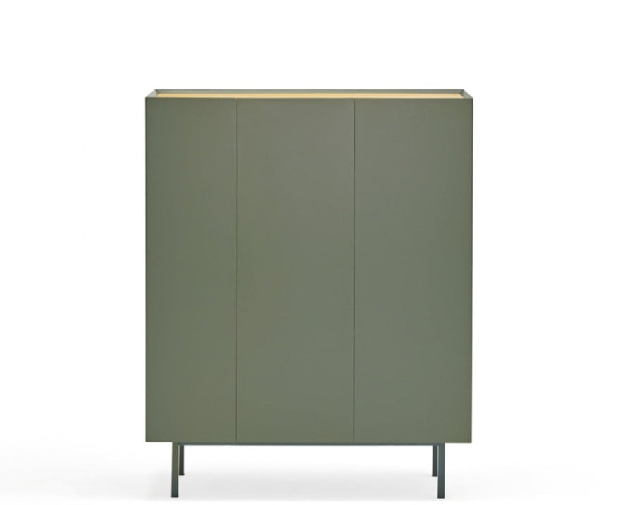Arista Sideboard Three-Door Three-Shelf Wine Rack - Matt Green & Light Oak Finish