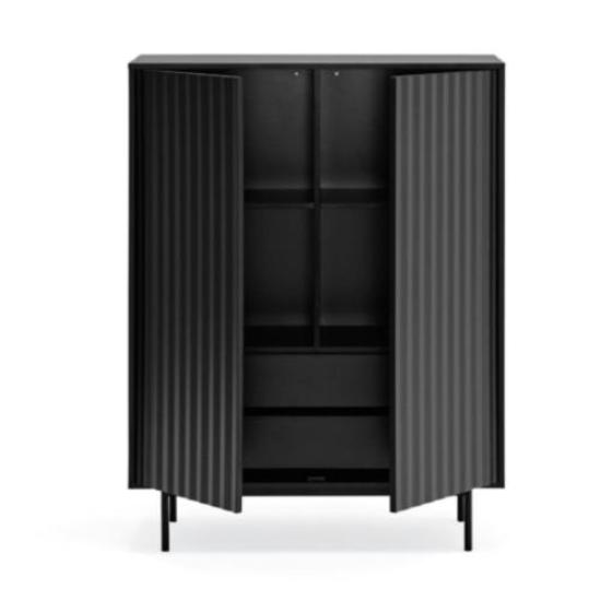 Sierra Highboard Two-Door Two-Drawer Four-Shelves, Wood with Metal Frame - Matt Black