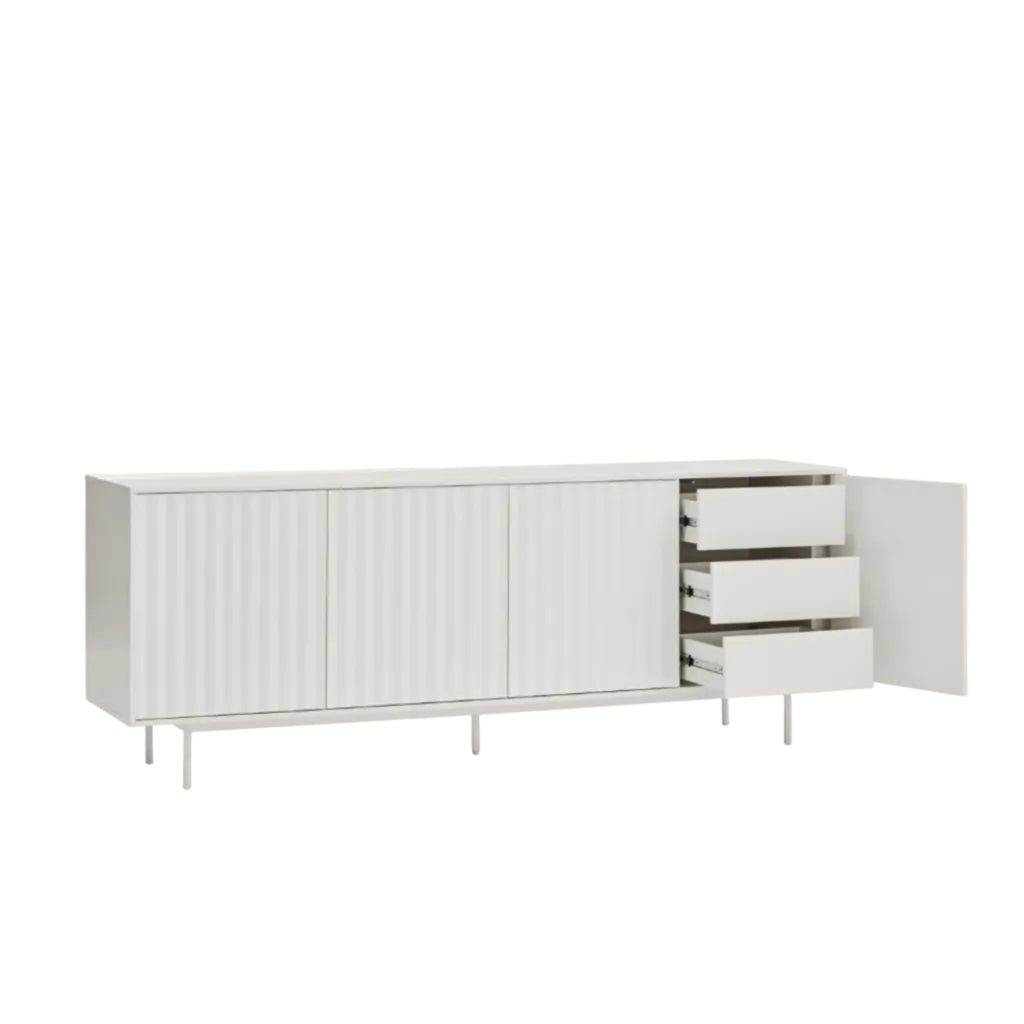 White sideboard with drawers on a white background