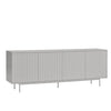 A long, low sideboard cabinet with four vertically ribbed doors, shown in a light gray finish on a plain white background.