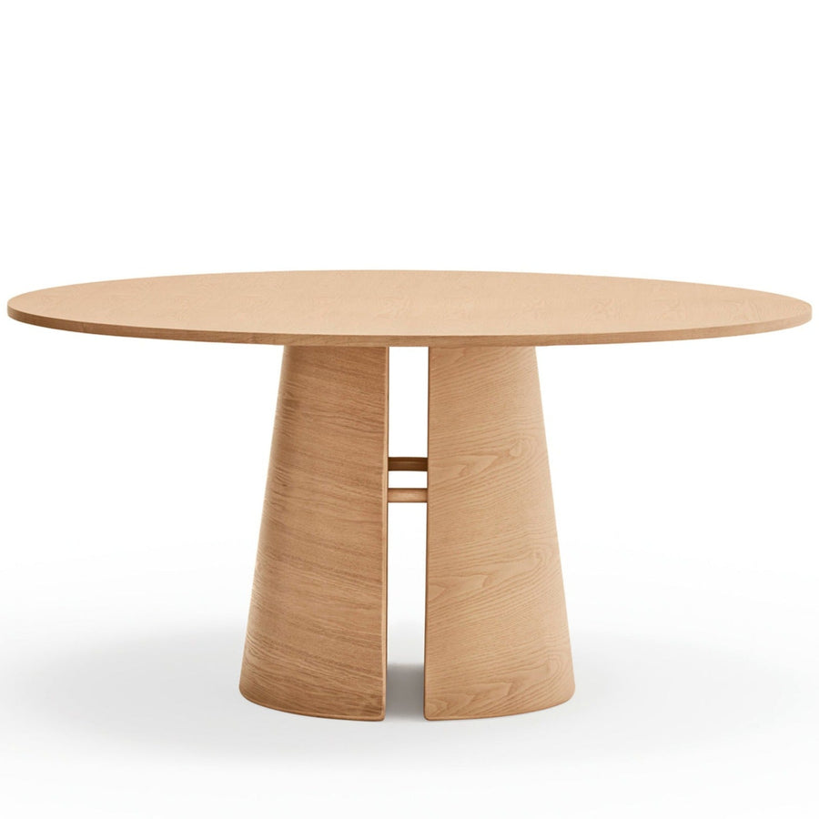 Cep Dining Table, 157 cm Round Top, Wood Top and Base - Natural  Ash Finish
