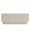 A modern low-profile sideboard or credenza with four tall rectangular doors and slim vertical handles, shown against a plain white background.