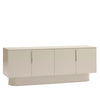 A modern low-profile sideboard cabinet with four doors and slim vertical handles, shown on a plain white background.