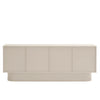 A modern sideboard or credenza in a light beige finish, featuring four tall cabinet doors and a matching low base, shown against a plain white background.