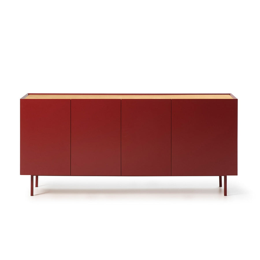 Arista Sideboard Four-Door Three-Drawer Four-Shelves - Matt Red and Light Oak Finish